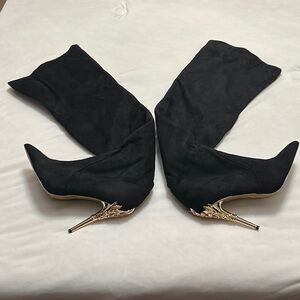 Sophisticated Black and Gold Heeled Boots